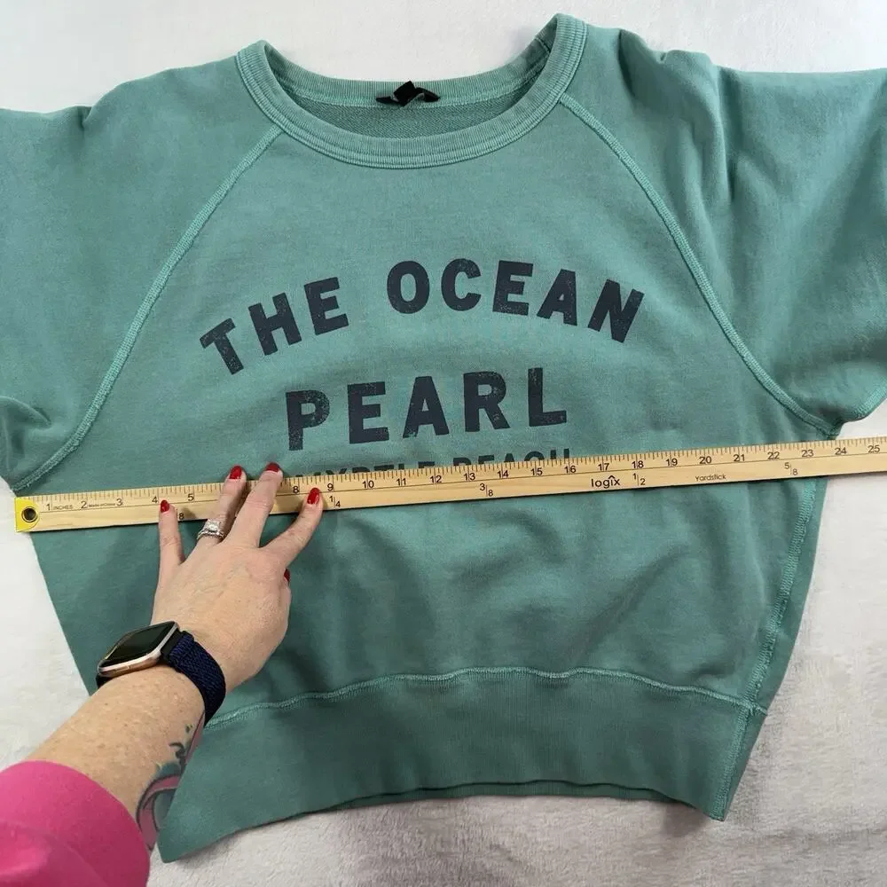 J.Crew L Large Sweatshirt Ocean Pearl Myrtle Beach Green Crop Pullover Cotton‎